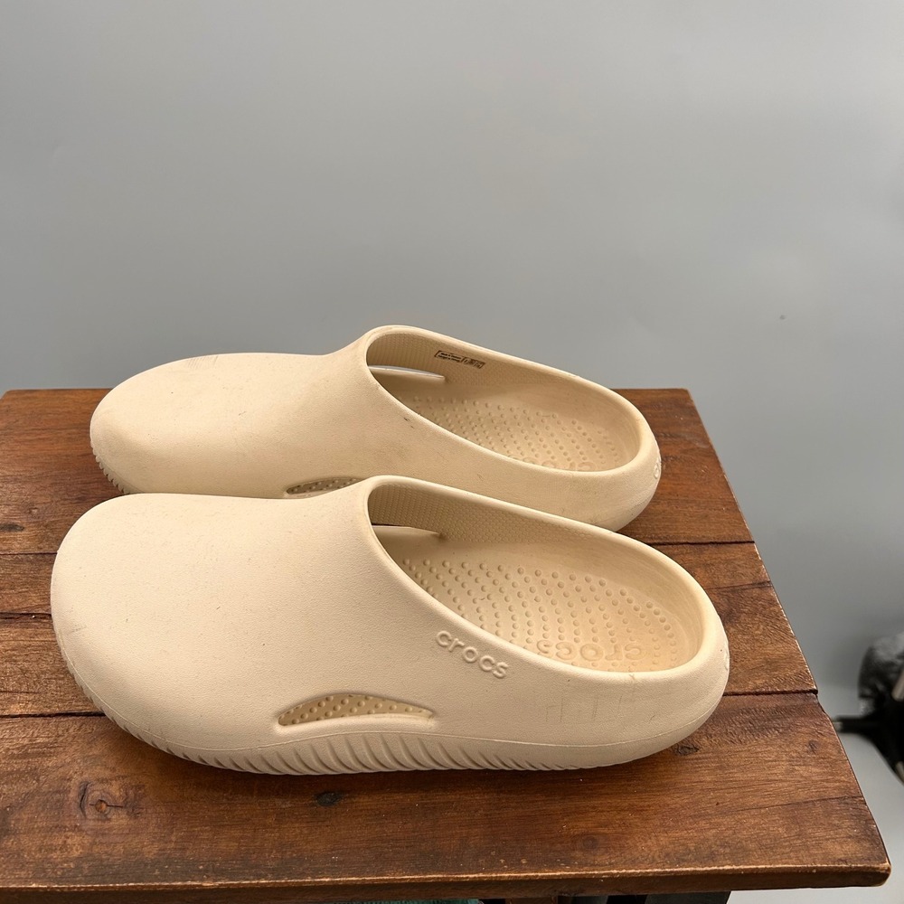 Crocs Mellow Recovery Slides Bone Beige Slip On Mules M6 W8 208392-1FT
